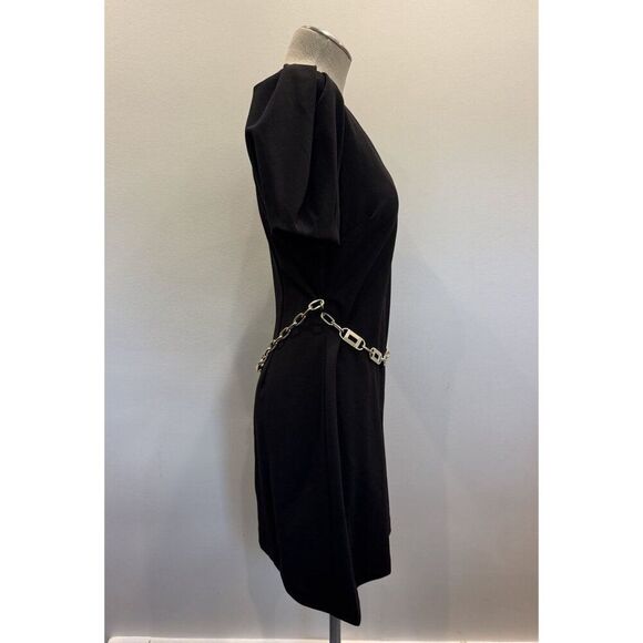 Karl Lagerfeld NWT Puff Sleeve Chain Belt Dress in Black Size 6 - Picture 3 of 6